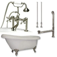 Load image into Gallery viewer, Cambridge Plumbing Bathtub Brushed Nickel Cambridge Plumbing AST67-463D-6-PKG-7DH 67 Inch Acrylic Clawfoot Slipper Soaking Tub with and Polished Chrome Plumbing Package
