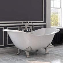 Load image into Gallery viewer, Cambridge Plumbing Bathtub Brushed Nickel Cambridge Plumbing DES-463D-2-PKG-7DH Cast Iron Double Ended Slipper Tub 71&quot; X 30&quot; with 7&quot; Deck Mount Faucet Drillings and Complete Plumbing Package