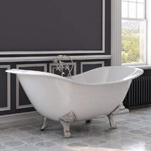 Load image into Gallery viewer, Cambridge Plumbing Bathtub Brushed Nickel Cambridge Plumbing DES-DH Cast Iron Double Ended Slipper Tub 71&quot; X 30&quot; with 7&quot; Deck Mount Faucet Drillings and Lion&#39;s Paw Feet