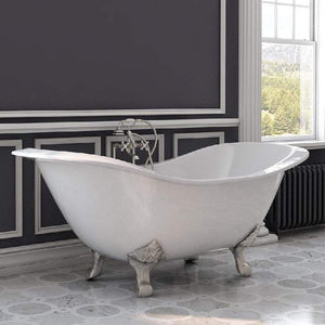 Cambridge Plumbing Bathtub Brushed Nickel Cambridge Plumbing DES-DH Cast Iron Double Ended Slipper Tub 71" X 30" with 7" Deck Mount Faucet Drillings and Lion's Paw Feet