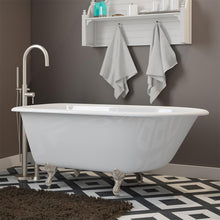 Load image into Gallery viewer, Cambridge Plumbing Bathtub Brushed Nickel Cambridge Plumbing RR55-150-PKG-NH Cast-Iron Rolled Rim Clawfoot Tub 55&quot; X 30&quot;  with no Faucet Drillings and Complete Modern Freestanding Tub Filler with Hand Held Shower Assembly Plumbing Package