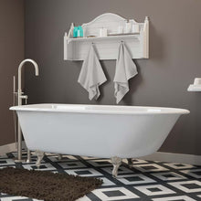 Load image into Gallery viewer, Cambridge Plumbing Bathtub Brushed Nickel Cambridge Plumbing RR61-150-PKG-NH Cast-Iron Rolled Rim Clawfoot Tub 61&quot; X 30&quot; with no Faucet Drillings and Complete Modern Freestanding Tub Filler with Hand Held Shower Assembly Plumbing Package