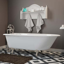 Load image into Gallery viewer, Cambridge Plumbing Bathtub Brushed Nickel Cambridge Plumbing RR61-463D-6-PKG-BN-7DH Cast-Iron Rolled Rim Clawfoot Tub 61&quot; X 30&quot; with  7&quot; Deck Mount Faucet Drillings And British Telephone Style Faucet Complete Brushed Nickel Plumbing Package With Six Inch Deck Mount Risers