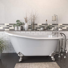 Load image into Gallery viewer, Cambridge Plumbing Bathtub Brushed Nickel Cambridge Plumbing ST61-398463-PKG-NH Cast Iron Slipper Clawfoot Tub 61&quot; X 30&quot; with No Faucet Drillings and Complete Free Standing British Telephone Faucet and Hand Held Shower Package