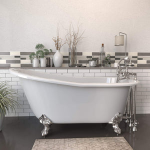 Cambridge Plumbing Bathtub Brushed Nickel Cambridge Plumbing ST61-463D-2-PKG-7DH Cast Iron Slipper Clawfoot Tub 61" X 30" with 7" Deck Mount Faucet Drillings and Complete Plumbing Package