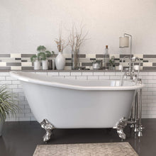 Load image into Gallery viewer, Cambridge Plumbing Bathtub Brushed Nickel Cambridge Plumbing ST61-684D-PKG-7DH Cast Iron Slipper Clawfoot Tub 61&quot; X 30&quot; with 7&quot; Deck Mount Faucet Drillings and English Telephone Style Faucet Complete Plumbing Package
