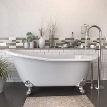 Load image into Gallery viewer, Cambridge Plumbing Bathtub Brushed Nickel Cambridge Plumbing ST67-150-PKG-NH Cast Iron Slipper Clawfoot Tub 67&quot; X 30&quot; with no Faucet Drillings and Complete Modern Freestanding Tub Filler with Hand Held Shower Assembly Plumbing Package