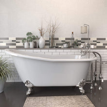 Load image into Gallery viewer, Cambridge Plumbing Bathtub Brushed Nickel Cambridge Plumbing ST67-398463-PKG-NH Cast Iron Slipper Clawfoot Tub 67&quot; X 30&quot; with No Faucet Drillings and Complete Free Standing British Telephone Faucet and Hand Held Shower Package