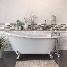 Load image into Gallery viewer, Cambridge Plumbing Bathtub Brushed Nickel Cambridge Plumbing ST67-463D-2-PKG-7DH Cast Iron Slipper Clawfoot Tub 67&quot; X 30&quot; with  7&quot; Deck Mount Faucet Drillings and Complete Plumbing Package