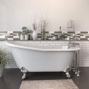 Cambridge Plumbing Bathtub Brushed Nickel Cambridge Plumbing ST67-463D-2-PKG-7DH Cast Iron Slipper Clawfoot Tub 67" X 30" with  7" Deck Mount Faucet Drillings and Complete Plumbing Package