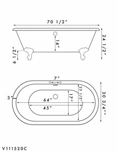 Cambridge Plumbing Bathtub Cambridge Plumbing ADE-DH Acrylic Double Ended Clawfoot Bathtub 70 X 30 Inch with Feet