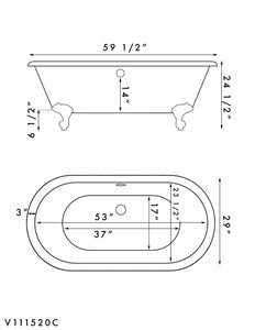 Cambridge Plumbing Bathtub Cambridge Plumbing ADE60-398684-PKG-CP-NH 60 Inch Double Ended Clawfoot Bathtub with Complete Plumbing Package and No Faucet Drillings