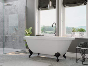 Cambridge Plumbing Bathtub Cambridge Plumbing ADE60-NH 60 Inch Acrylic Double Ended Clawfoot Soaking Tub with continuous rim and Brushed Nickel Feet