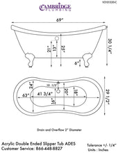 Load image into Gallery viewer, Cambridge Plumbing Bathtub Cambridge Plumbing ADES-398463-PKG-NH Acrylic Double Slipper Clawfoot Soaking Tub and Complete Brushed Nickel Plumbing Package