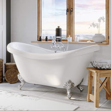 Load image into Gallery viewer, Cambridge Plumbing Bathtub Cambridge Plumbing ADES-398463-PKG-NH Acrylic Double Slipper Clawfoot Soaking Tub and Complete Brushed Nickel Plumbing Package