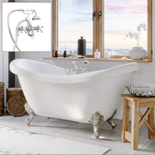 Load image into Gallery viewer, Cambridge Plumbing Bathtub Cambridge Plumbing ADES-463D-2-PKG-7DH Acrylic Double Slipper Clawfoot Bathtub and Complete Brushed Nickel Plumbing Package
