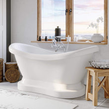 Load image into Gallery viewer, Cambridge Plumbing Bathtub Cambridge Plumbing ADES-PED-398463-PKG-NH Acrylic Double Slipper Pedestal Soaking Tub with Complete Plumbing Package