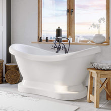 Load image into Gallery viewer, Cambridge Plumbing Bathtub Cambridge Plumbing ADES-PED-398463-PKG-NH Acrylic Double Slipper Pedestal Soaking Tub with Complete Plumbing Package