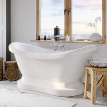 Load image into Gallery viewer, Cambridge Plumbing Bathtub Cambridge Plumbing ADES-PED-398463-PKG-NH Acrylic Double Slipper Pedestal Soaking Tub with Complete Plumbing Package