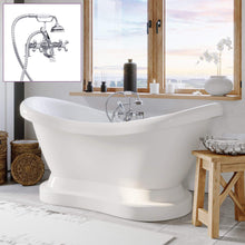 Load image into Gallery viewer, Cambridge Plumbing Bathtub Cambridge Plumbing ADES-PED-463D-2-PKG-7DH Acrylic Double Slipper Pedestal Soaking Tub with Complete Plumbing Package