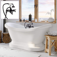 Load image into Gallery viewer, Cambridge Plumbing Bathtub Cambridge Plumbing ADES-PED-463D-2-PKG-7DH Acrylic Double Slipper Pedestal Soaking Tub with Complete Plumbing Package
