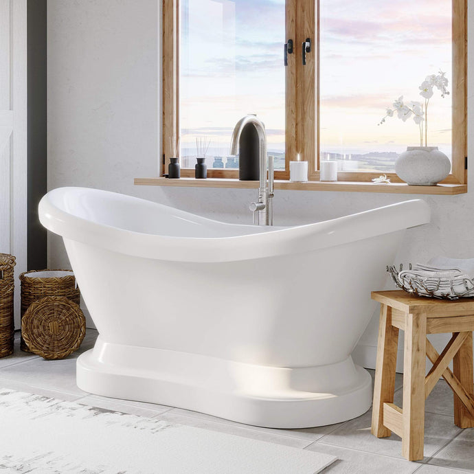 Cambridge Plumbing Bathtub Cambridge Plumbing ADES-PED-NH Acrylic Double Slipper Pedestal Soaking Tub with Continuous Rim