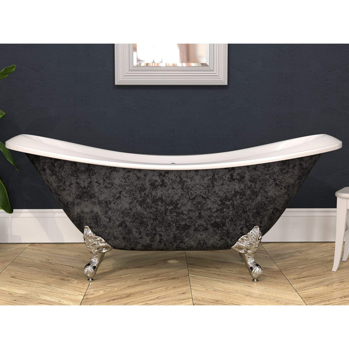 Cambridge Plumbing Bathtub Cambridge Plumbing ADESXL-NH-CP-SP Hand Painted Scorched Platinum Extra Wide Acrylic Double Slipper Clawfoot Tub, Polished Chrome Feet and No Faucet Holes