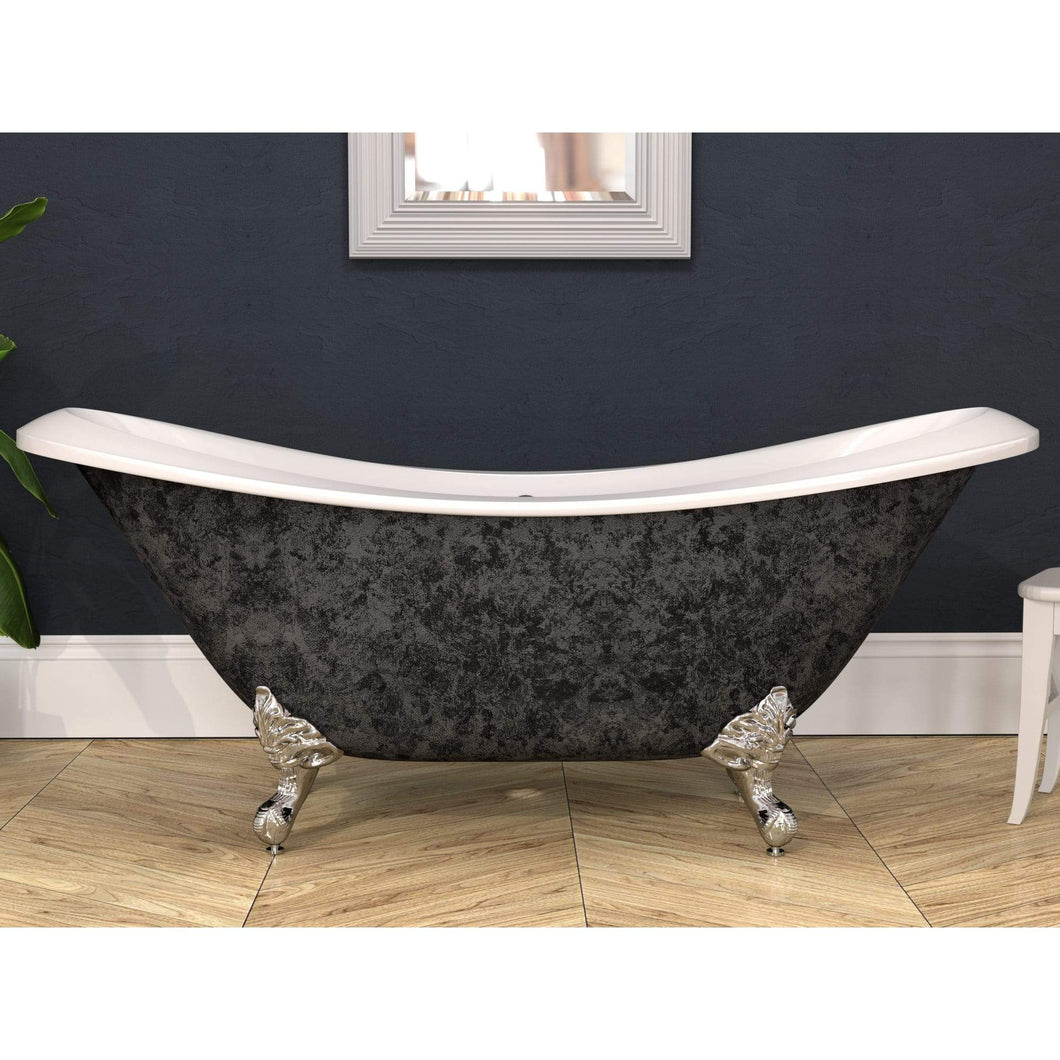 Cambridge Plumbing Bathtub Cambridge Plumbing ADESXL-NH-CP-SP Hand Painted Scorched Platinum Extra Wide Acrylic Double Slipper Clawfoot Tub, Polished Chrome Feet and No Faucet Holes