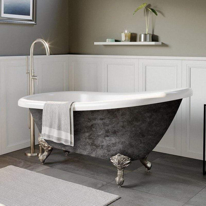 Cambridge Plumbing Bathtub Cambridge Plumbing AST61-DH-BN-SP Hand Painted Scorched Platinum Acrylic Slipper Bathtub with No Faucet Holes and Polished Chrome Claw Feet