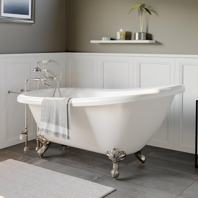 Cambridge Plumbing Bathtub Cambridge Plumbing AST67-398463-PKG-NH 67 Inch Acrylic Clawfoot Slipper Soaking Tub with Continuous Rim and Plumbing Package
