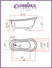 Load image into Gallery viewer, Cambridge Plumbing Bathtub Cambridge Plumbing AST67-398684-PKG-NH 67 Inch Acrylic Clawfoot Slipper Soaking Tub with Continuous Rim and Polished Plumbing Package