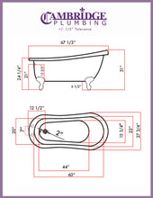 Load image into Gallery viewer, Cambridge Plumbing Bathtub Cambridge Plumbing AST67-463D-2-PKG-7DH 67 Inch Acrylic Clawfoot Slipper Soaking Tub with and Plumbing Package