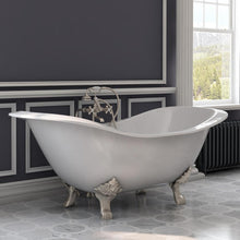 Load image into Gallery viewer, Cambridge Plumbing Bathtub Cambridge Plumbing DES-398463-PKG-BN-NH Cast Iron Double Ended Slipper Tub 71&quot; X 30&quot;with No Faucet Drillings and Complete Free Standing British Telephone Faucet and Hand Held Shower  Brushed Nickel Plumbing Package