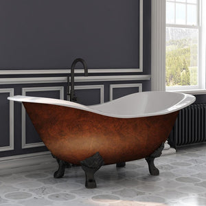 Cambridge Plumbing Bathtub Cambridge Plumbing DES-NH-ORB-CB Cast Iron Double Ended Slipper Tub 71" X 30" with 7" Deck Mount Faucet Drillings and Oil Rubbed Bronze Feet