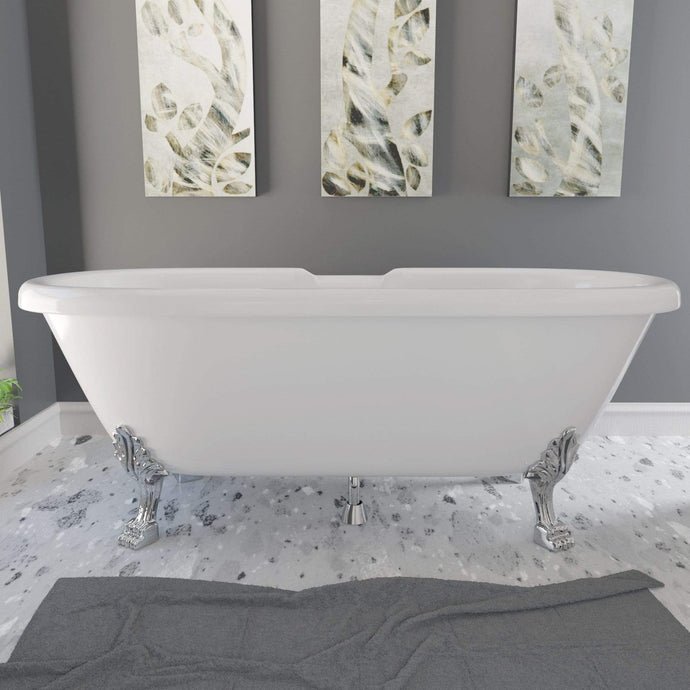 Cambridge Plumbing Bathtub Cambridge Plumbing ES-DE69-NH Dolomite Mineral Composite Double Ended Clawfoot Tub with No Faucet Holes, Lion's Paw Feet and Drain Assembly