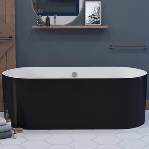 Cambridge Plumbing Bathtub Cambridge Plumbing ES-FSDE71-B-CP Black and White 71 Inch Engineered Stone Free Standing Double Ended Soaking Tub with Chrome Drain