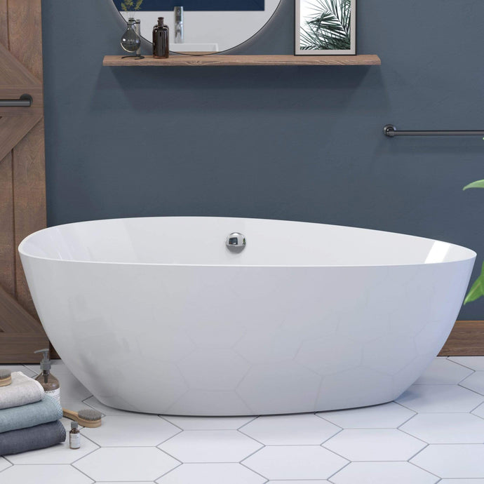 Cambridge Plumbing Bathtub Cambridge Plumbing ES-FSDEO62-CP 62 Inch Engineered Stone Free Standing Double Ended Oval Soaking Tub with Polished Chrome Drain