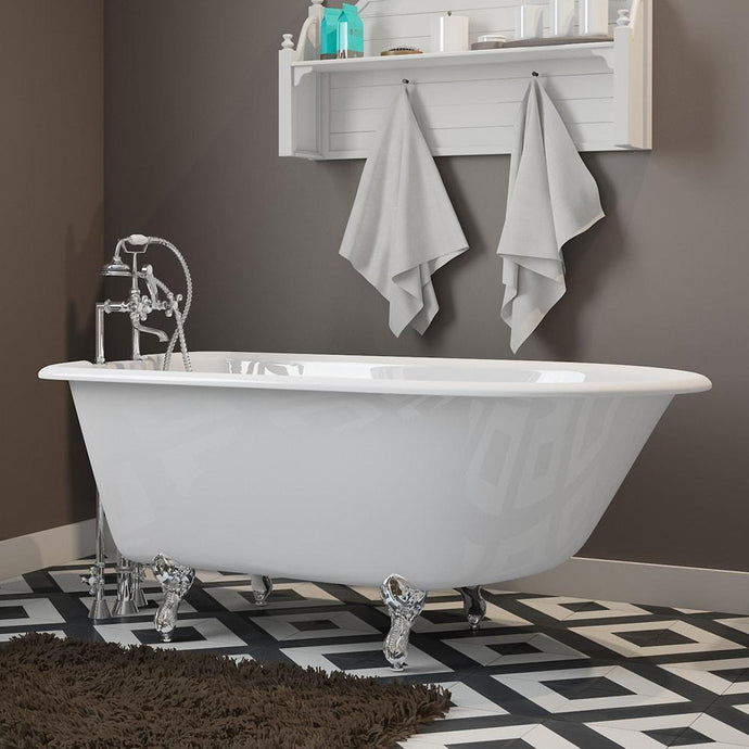 Cambridge Plumbing Bathtub Cambridge Plumbing RR55-463D-6-PKG-7DH Cast-Iron Rolled Rim Clawfoot Tub 55