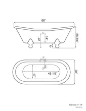 Load image into Gallery viewer, Cambridge Plumbing Bathtub Cambridge Plumbing USA-ADES-DH-BN USA Quality 68 Inch Clawfoot Double Slipper Tub with Deck Mount Faucet Holes and Brushed Nickel Feet