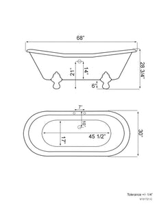 Cambridge Plumbing Bathtub Cambridge Plumbing USA-ADES-DH-BN USA Quality 68 Inch Clawfoot Double Slipper Tub with Deck Mount Faucet Holes and Brushed Nickel Feet