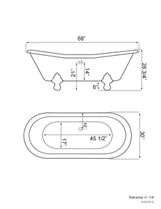 Cambridge Plumbing Bathtub Cambridge Plumbing USA-ADES-NH-BN USA Quality 68 Inch Clawfoot Double Slipper Tub with Contiuous Rim and Brushed Nickel Feet