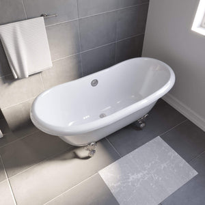 Cambridge Plumbing Bathtub Cambridge Plumbing USA-ADES-NH-BN USA Quality 68 Inch Clawfoot Double Slipper Tub with Contiuous Rim and Brushed Nickel Feet