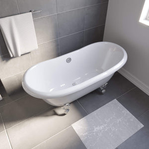 Cambridge Plumbing Bathtub Cambridge Plumbing USA-ADES-NH-CP USA Quality 68 Inch Clawfoot Double Slipper Tub with Contiuous Rim and Polished Chrome Feet