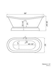 Load image into Gallery viewer, Cambridge Plumbing Bathtub Cambridge Plumbing USA-ADES-PED-DH USA Quality 68 Inch Double Slipper Pedestal Tub with Contiuous Rim