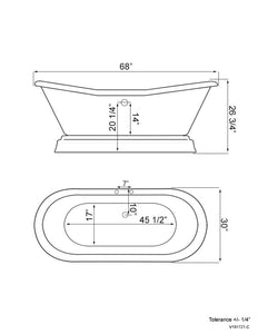 Cambridge Plumbing Bathtub Cambridge Plumbing USA-ADES-PED-DH USA Quality 68 Inch Double Slipper Pedestal Tub with Contiuous Rim