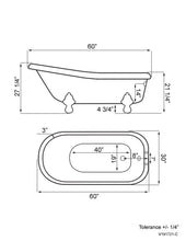 Load image into Gallery viewer, Cambridge Plumbing Bathtub Cambridge Plumbing USA-AST60-DH-BN USA Quality 60 Inch Clawfoot Slipper Tub with Deck Mount Faucet Holes and Brushed Nickel Feet