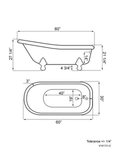 Cambridge Plumbing Bathtub Cambridge Plumbing USA-AST60-NH-BN USA Quality 60 Inch Clawfoot Slipper Tub with Contiuous Rim and Brushed Nickel Feet