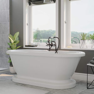 Cambridge Plumbing Bathtub Oil-Rubbed Bronze Cambridge Plumbing ADEP-463D-6-PKG-7DH Acrylic Double Ended Pedestal Bathtub 70 X 30 Inch with 7 Inch Faucet Drillings and Complete Plumbing Package