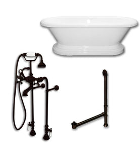 Cambridge Plumbing Bathtub Oil-Rubbed Bronze Cambridge Plumbing ADEP60-398463-PKG-NH 60 Inch Free Standing Double Ended Pedestal Bathtub with Complete Plumbing Package and No Faucet Drillings