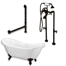 Load image into Gallery viewer, Cambridge Plumbing Bathtub Oil-Rubbed Bronze Cambridge Plumbing ADES-398463-PKG-NH Acrylic Double Slipper Clawfoot Soaking Tub and Complete Brushed Nickel Plumbing Package